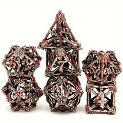7pcs Hollow Metal Vintage Dice Set for RPG Halloween Party Desktop Game
