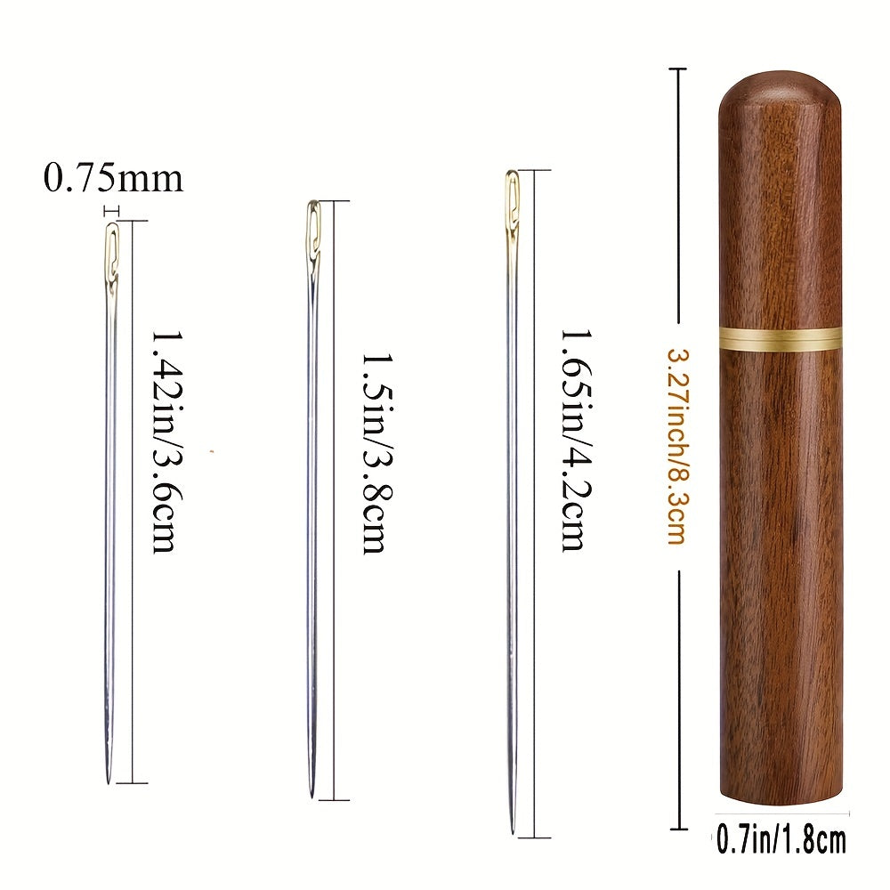 12pcs Self Threading Needles & Wooden Case Set for Sewing Embroidery