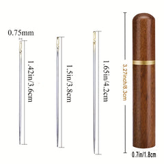 12pcs Self Threading Needles & Wooden Case Set for Sewing Embroidery