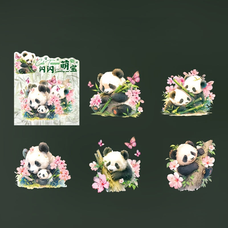 10 Sheets Sparkling Panda Sticker Pack Baby Series Light Journal Decoration