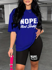 Nope Not Today Print T shirt & Shorts Outfit Women's Clothing