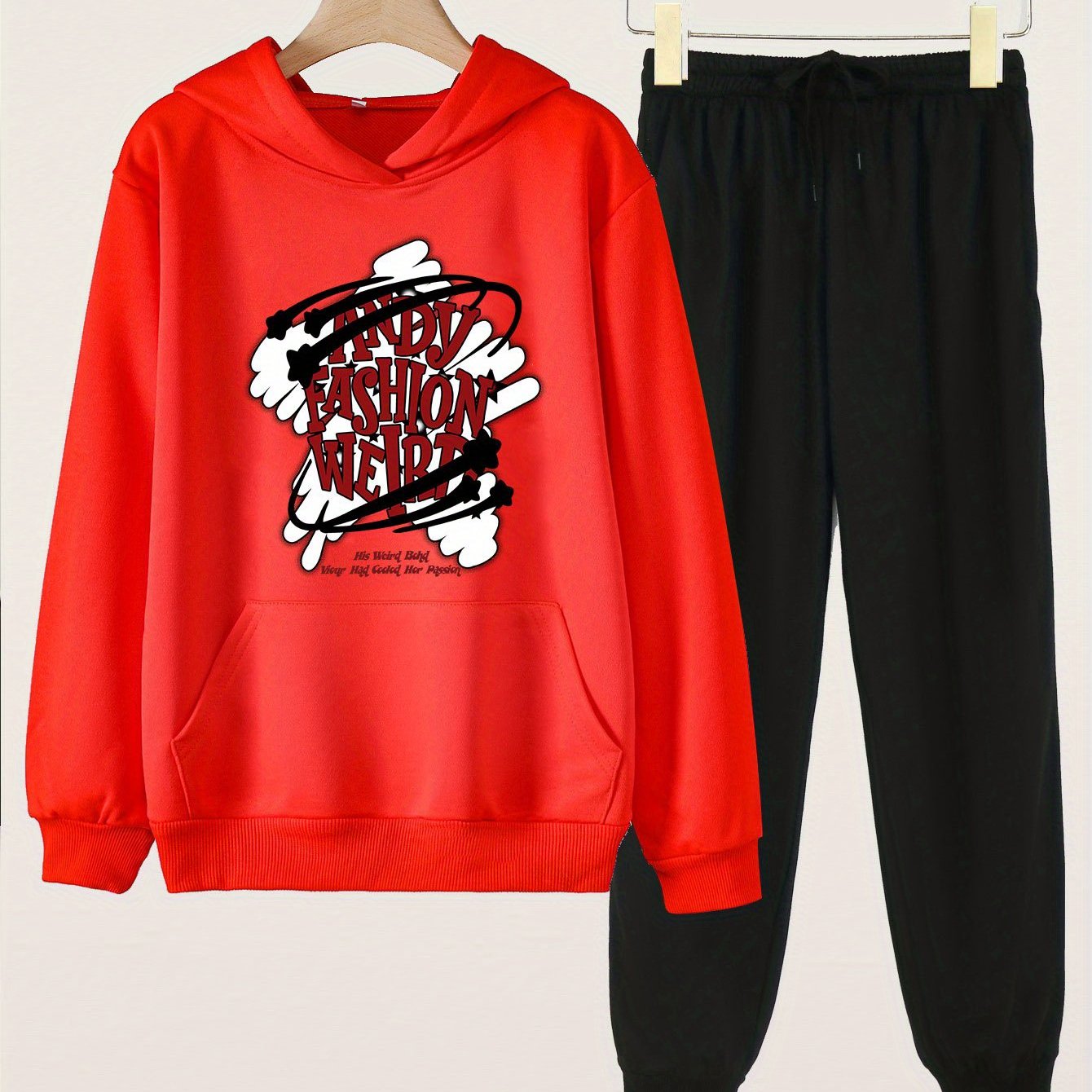 Star & Letter Print Hooded Outfit For Girls Hoodie & Pants Set