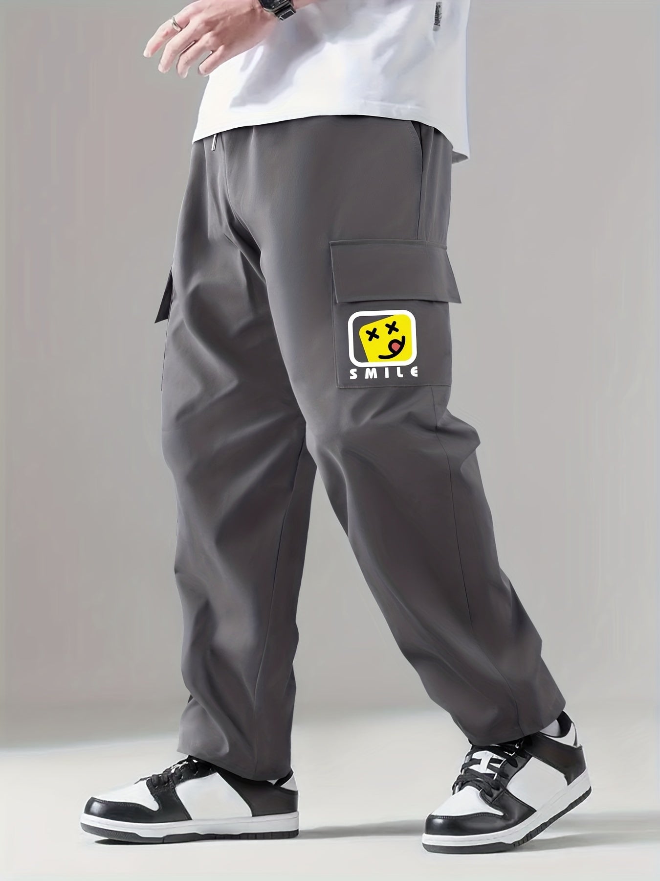 Print Drawstring Cargo Pants Men's Casual Outdoor Trousers