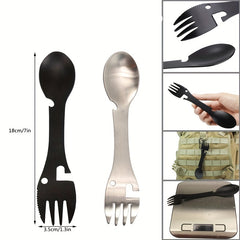 5 In 1 Stainless Steel Spoon Picnic Camping Tableware Bottle Opener