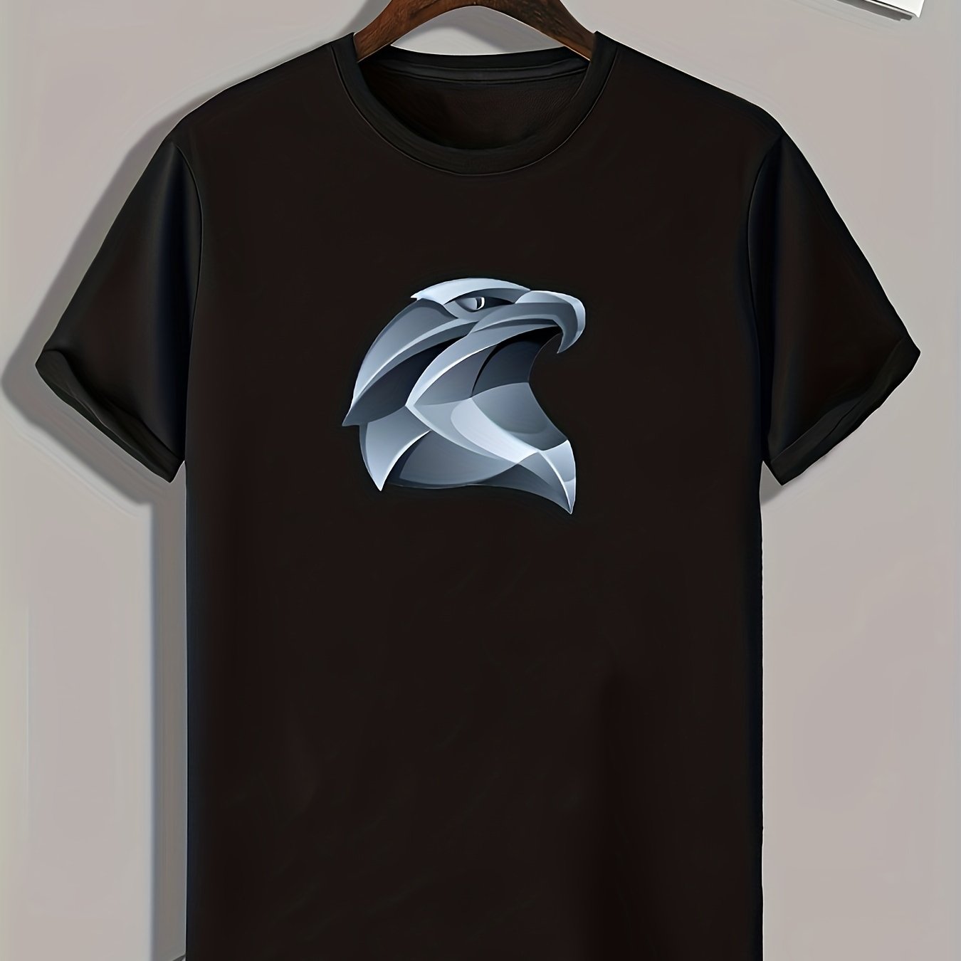 Geometric Eagle Head Print Men's T shirt Active Stretch Tee For Outdoor Summer