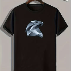 Geometric Eagle Head Print Men's T shirt Active Stretch Tee For Outdoor Summer