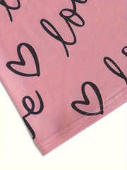 Pajama Set Women's Heart & Letter Print Tee & Pants 2 Piece