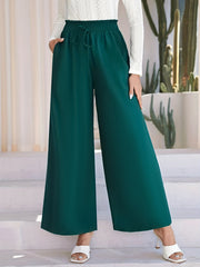 Solid Wide Leg Pants Paper Bag Waist Casual Women's Clothing