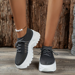 Women's Platform Sports Shoes Stylish Height Increasing Lace Up Shoes