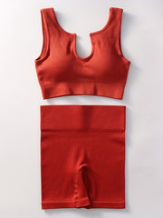 Ribbed Sports Bra & Shorts Set High Waist Workout Yoga Set