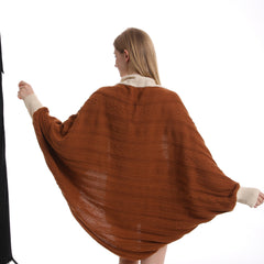 Cashmere Cardigan Large Warm Shawl Wrap Solid Retro Cape With Sleeves