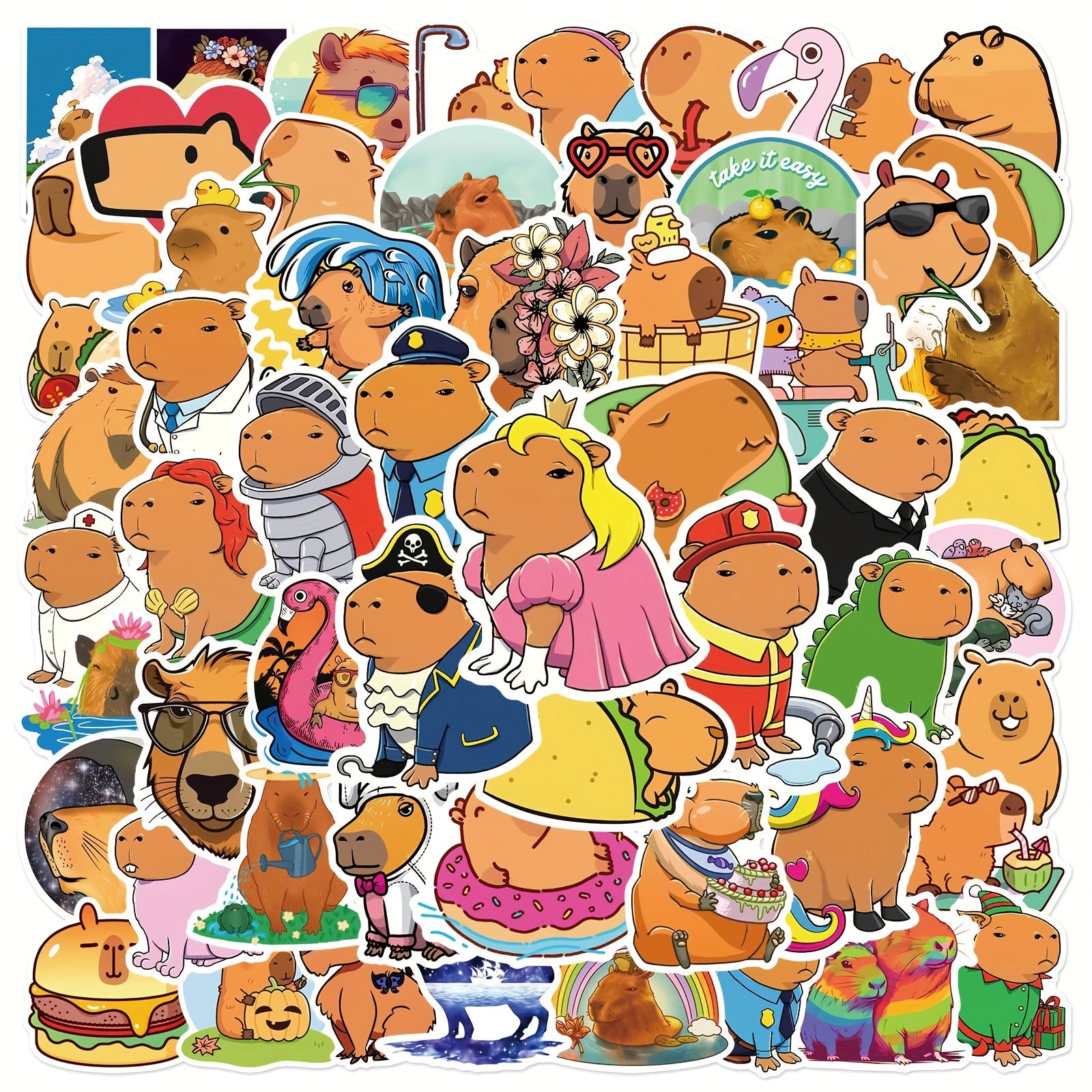 50pcs Cartoon Capybara Series Sticker Waterproof Decoration DIY Creative Sticker