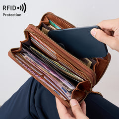 MIYIN RFID Blocking Zipper Wallet Vintage Brown Clutch with Wrist Strap