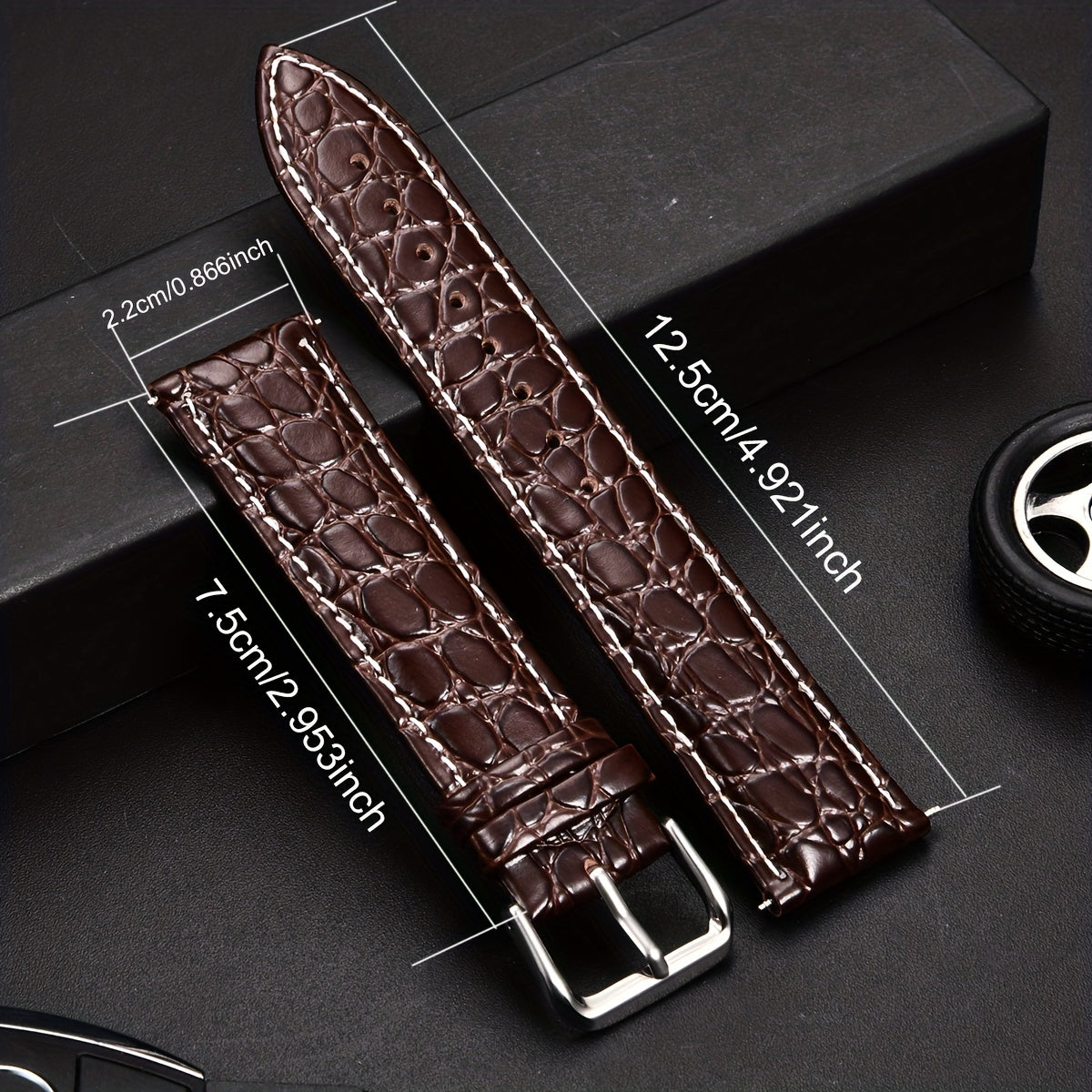 Crocodile Textured Leather Pin Buckle Strap 16-24mm