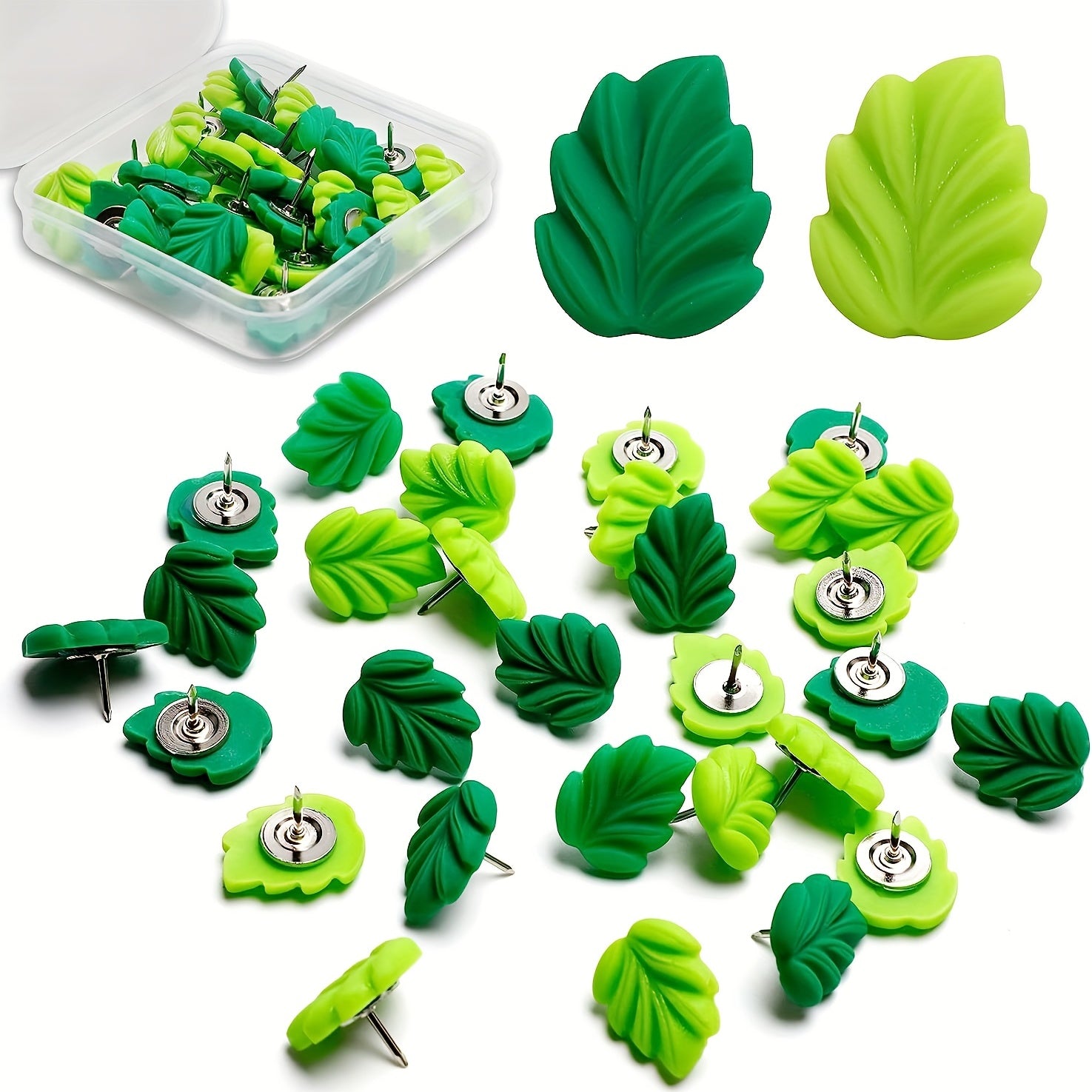 20pcs Green Leaves Push Pins Decorative Board Tacks for Photos Wall