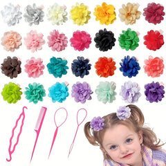 32pcs Colorful Flower Hair Clips & Hair Comb Accessories Set for Girls