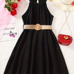 Girls Vintage Halter Neck Sleeveless Dress for Vacation Party