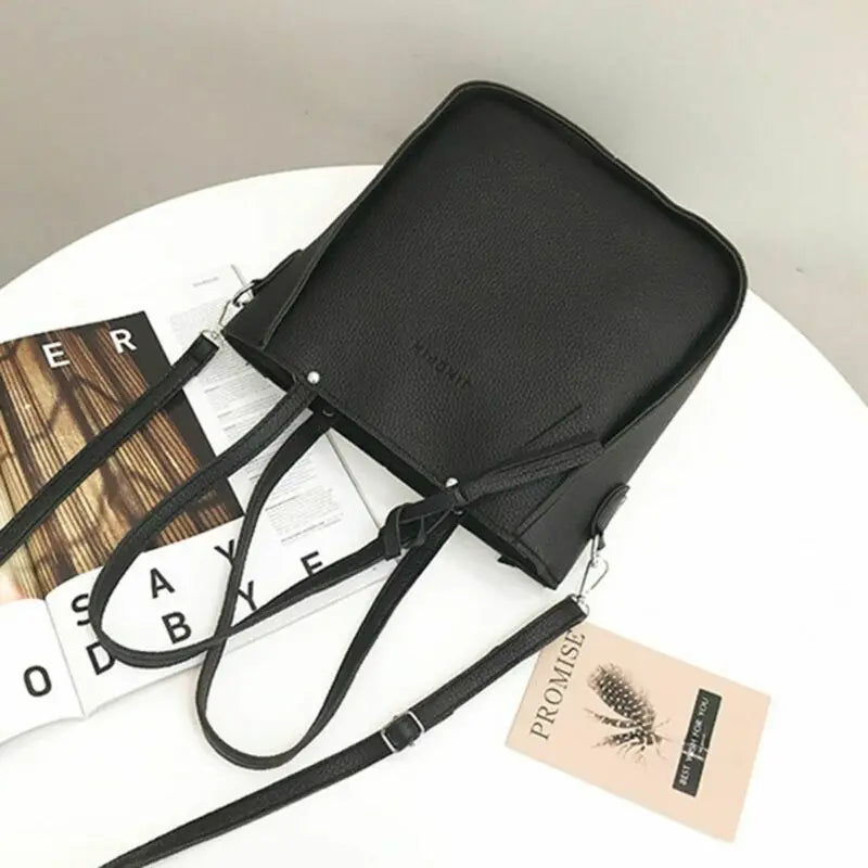 9 Colors 4PCS Women PU Leather Shoulder Bag Set Tote Messenger Purse Bag