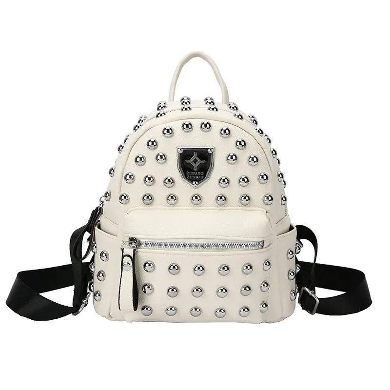 9 Inch Women Backpack with Rivets, Pu Travel Bag