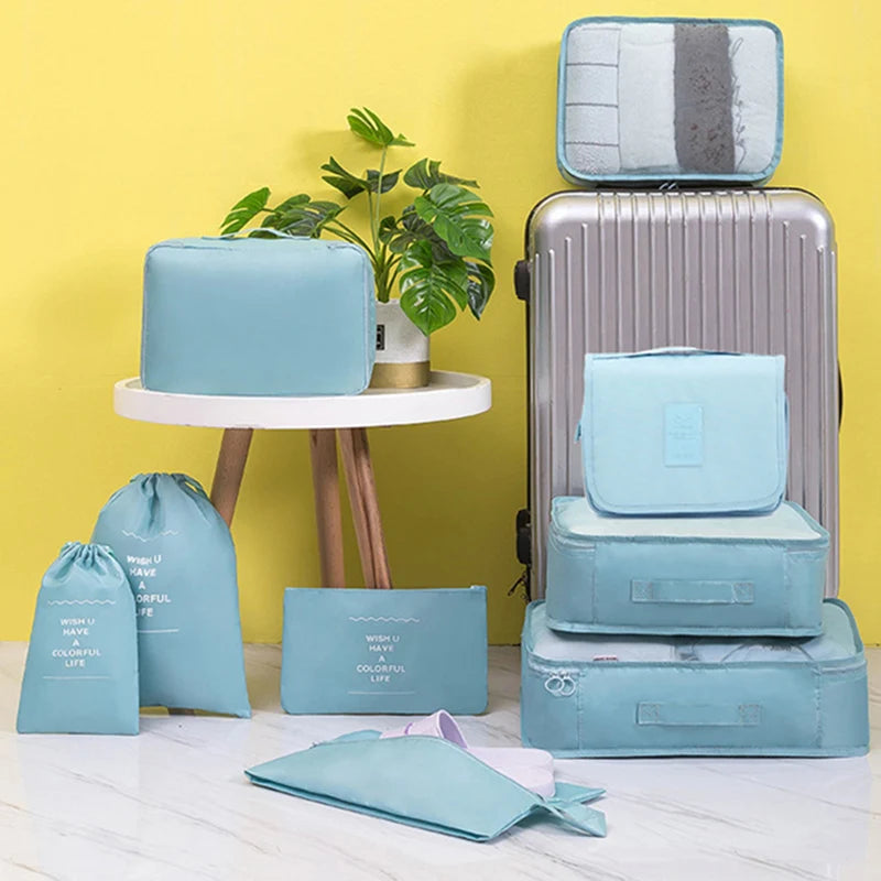 9Pcs Travel Storage Bags Clothes Underwear Shoes Pouch Luggage Organizer