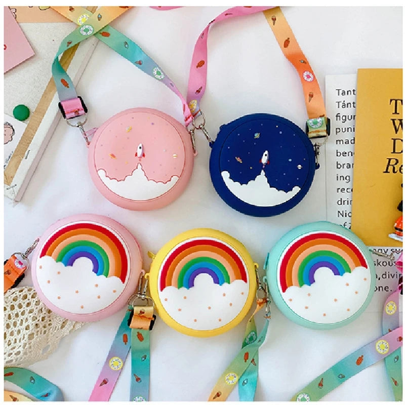 Kids Shoulder Bag Cross-Body Pack Round Adjustable Wide Strap Rainbow Donut