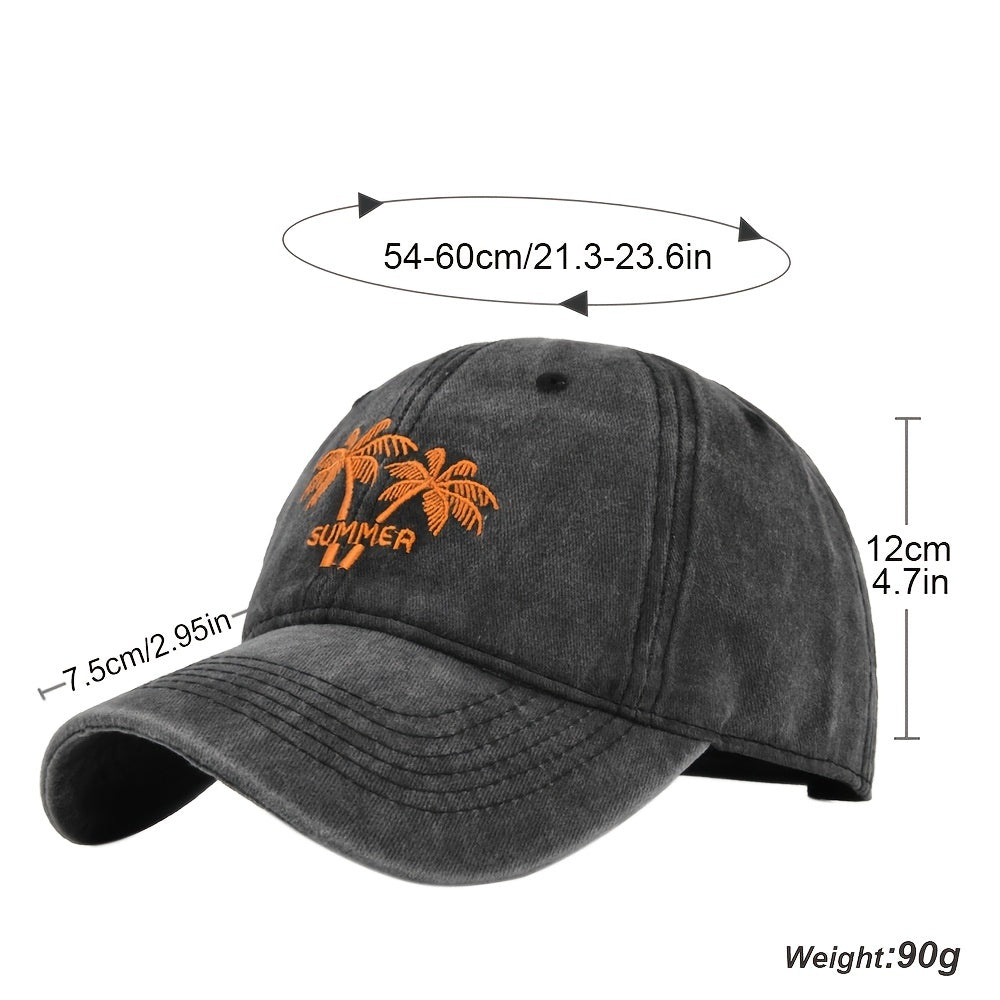 Old Coconut Tree Embroidery Baseball Cap Vintage Sunshade Trucker Hat