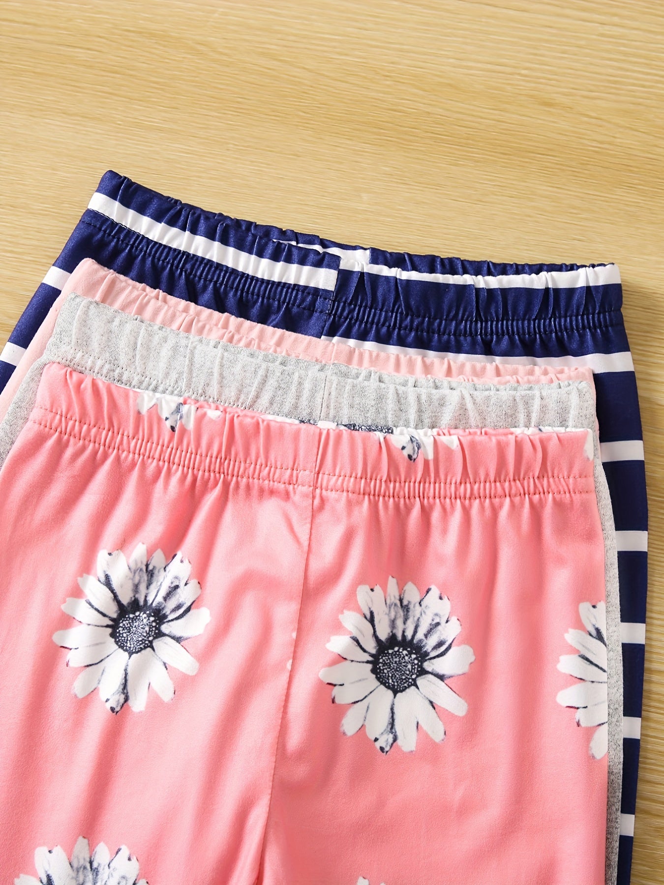 4pcs Girls Floral Striped Leggings Pants Casual & Stretch