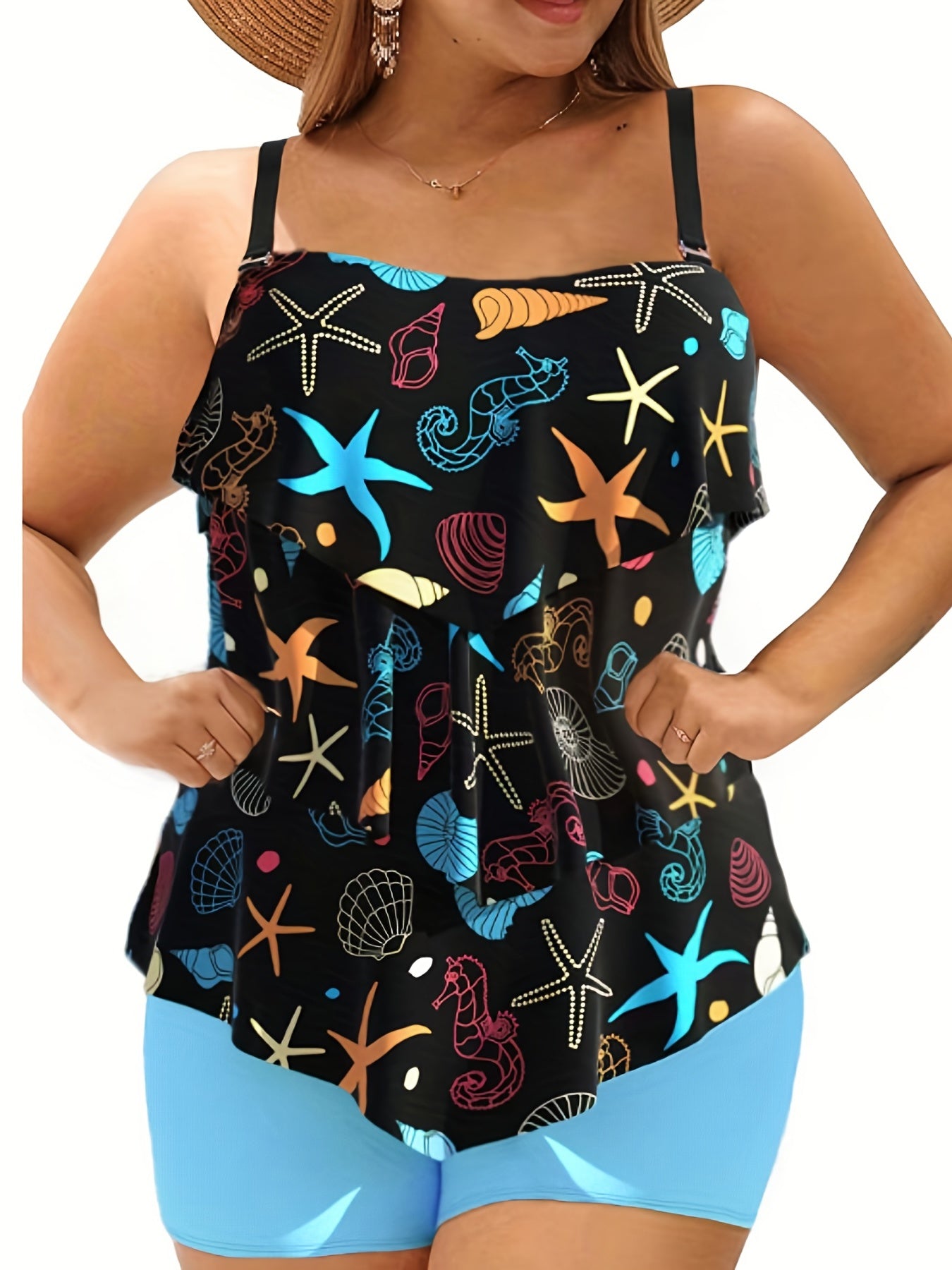 Sea Animal Print Plus Size Tankini Set