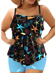 Sea Animal Print Plus Size Tankini Set