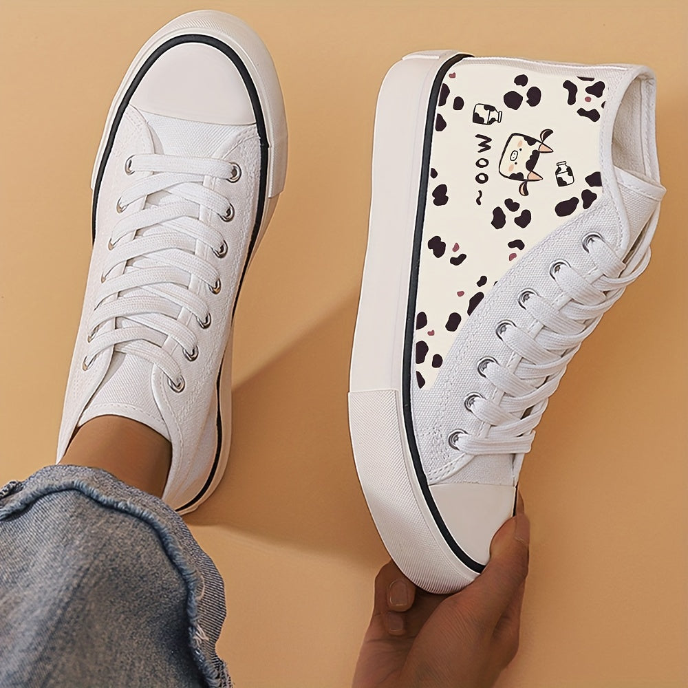 Cow Print Chunky Canvas Sneakers High Top Skate Shoes