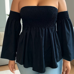Sexy Blouse Women's Plus Solid Off Shoulder Bell Sleeve Top