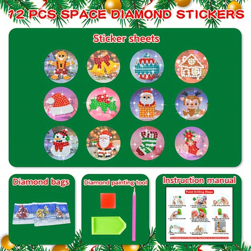 12pcs Christmas Diamond Art Sealing Stickers Kit