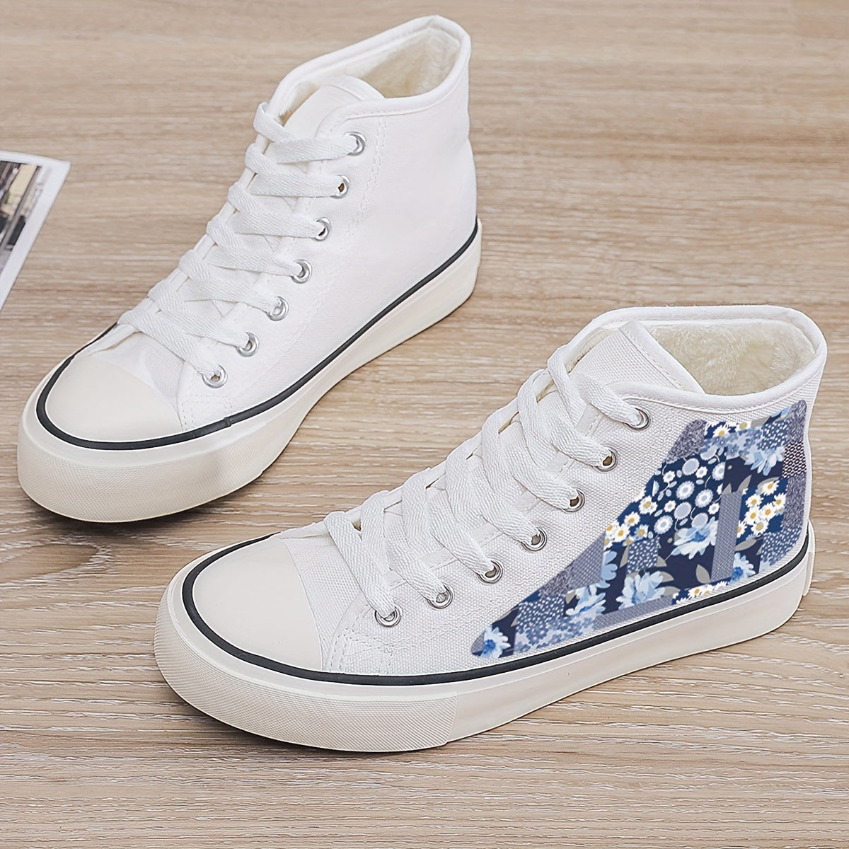 Girls High Top Floral Skate Shoes with Plush Lining