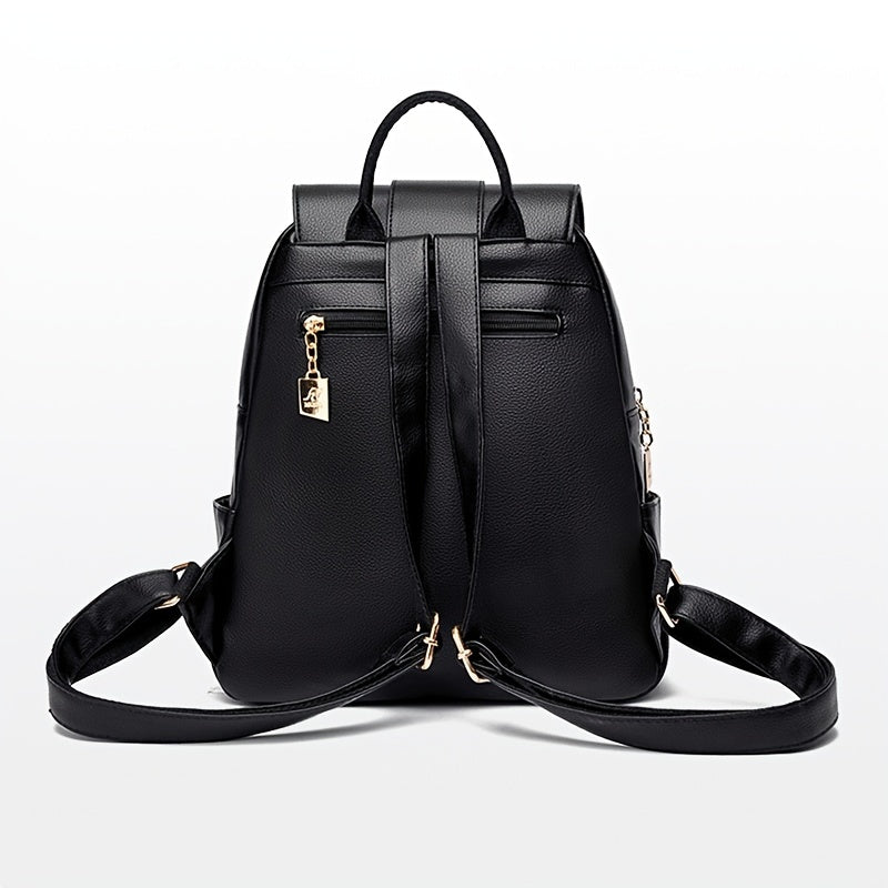 Faux Leather Buckle Flap Backpack for Women