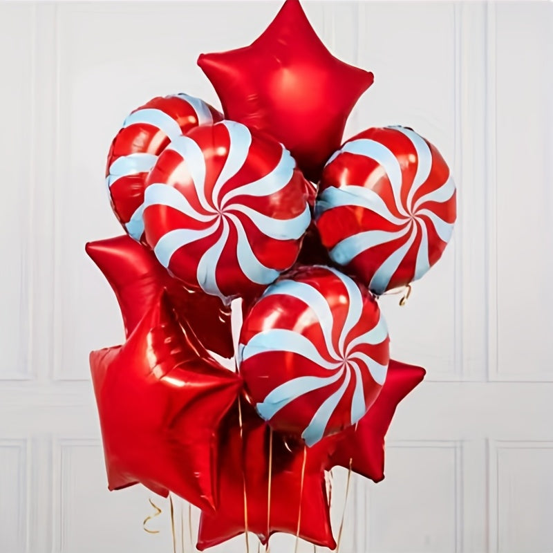 8pcs Red And Green Windmill Balloons for Candy Wonderland Christmas Party