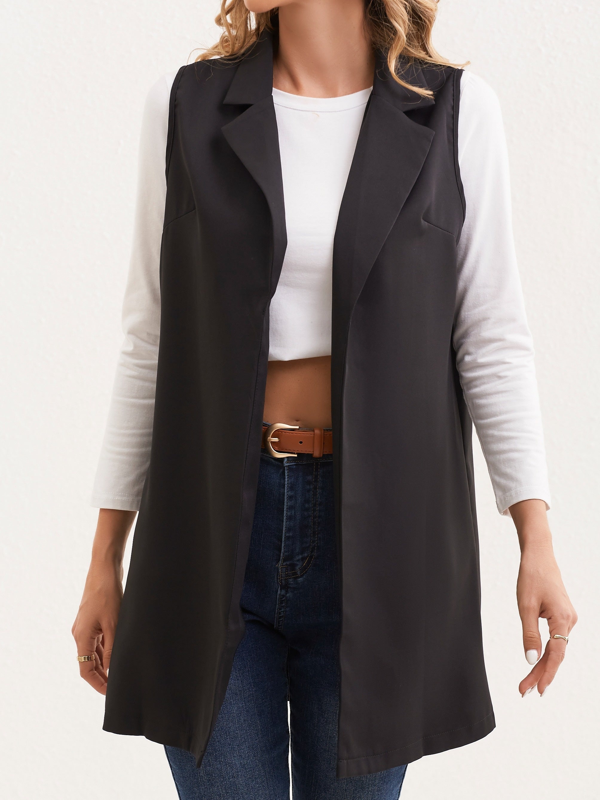 Sleeveless Open Front Blazer for Women