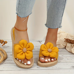 Women's Floral Sandals Straw Sole Holiday Slides Shoes