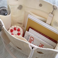 Beige Polyester Diaper Bag with Bear Functional Mommy Tote