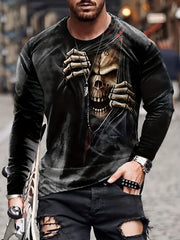 Skeleton Print Men's Long Sleeve T shirt Vintage Style