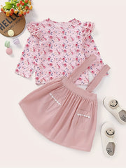 Girls Floral Print Top & Suspender Short Skirt Set