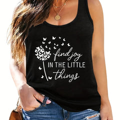 Dandelion & Slogan Print Stretch Tank Top