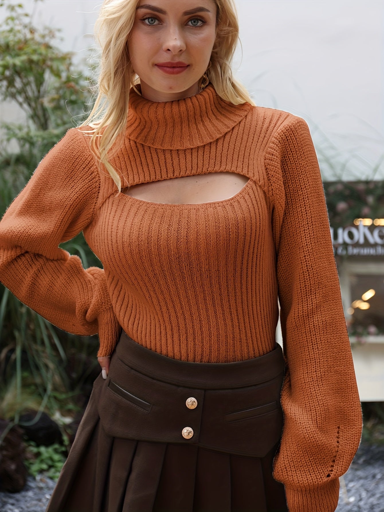 Sexy High Neck Cut Out Sweater for Women