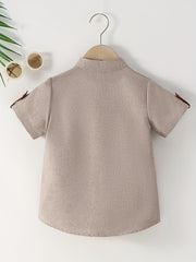 2pcs Boys Solid Short Sleeve Lapel Shirt Summer Casual Top