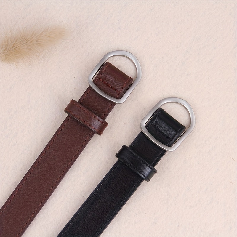 Thin Belt Hole Buckle PU Leather Solid Casual Jeans Pants Belt