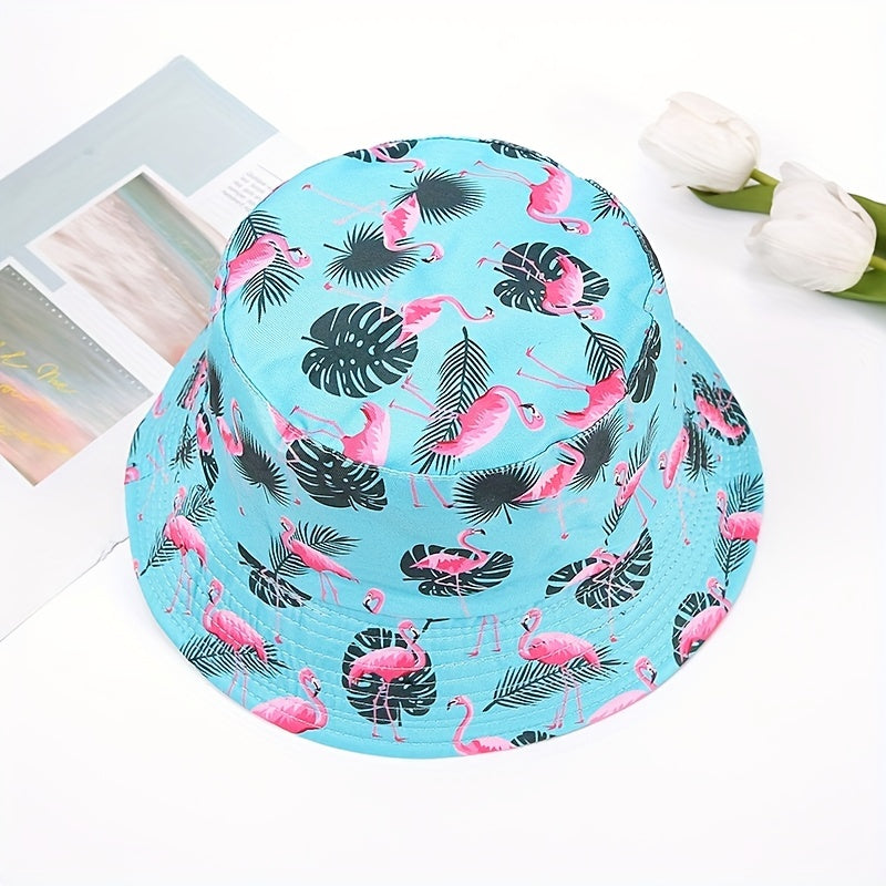 Flamingo Print Bucket Hat Casual Cartoon Basin Hat For Women Men