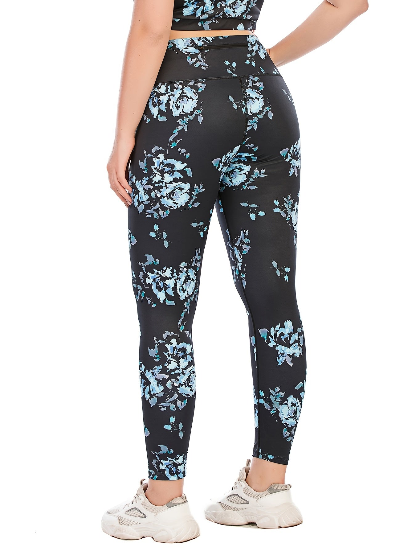 Floral Print Yoga Leggings With Pocket Plus Size
