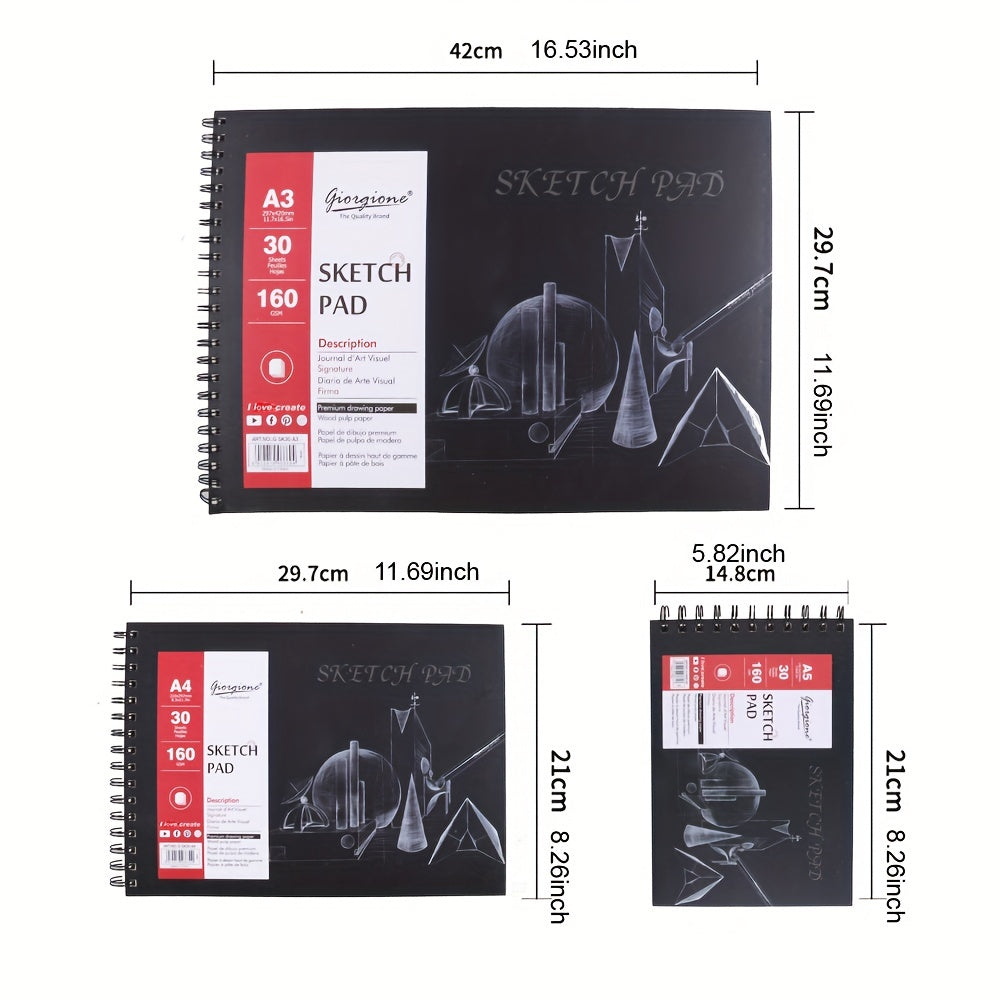 Spiral Bound Artists Sketchbook A3 A4 A5 30 Sheets 160gsm