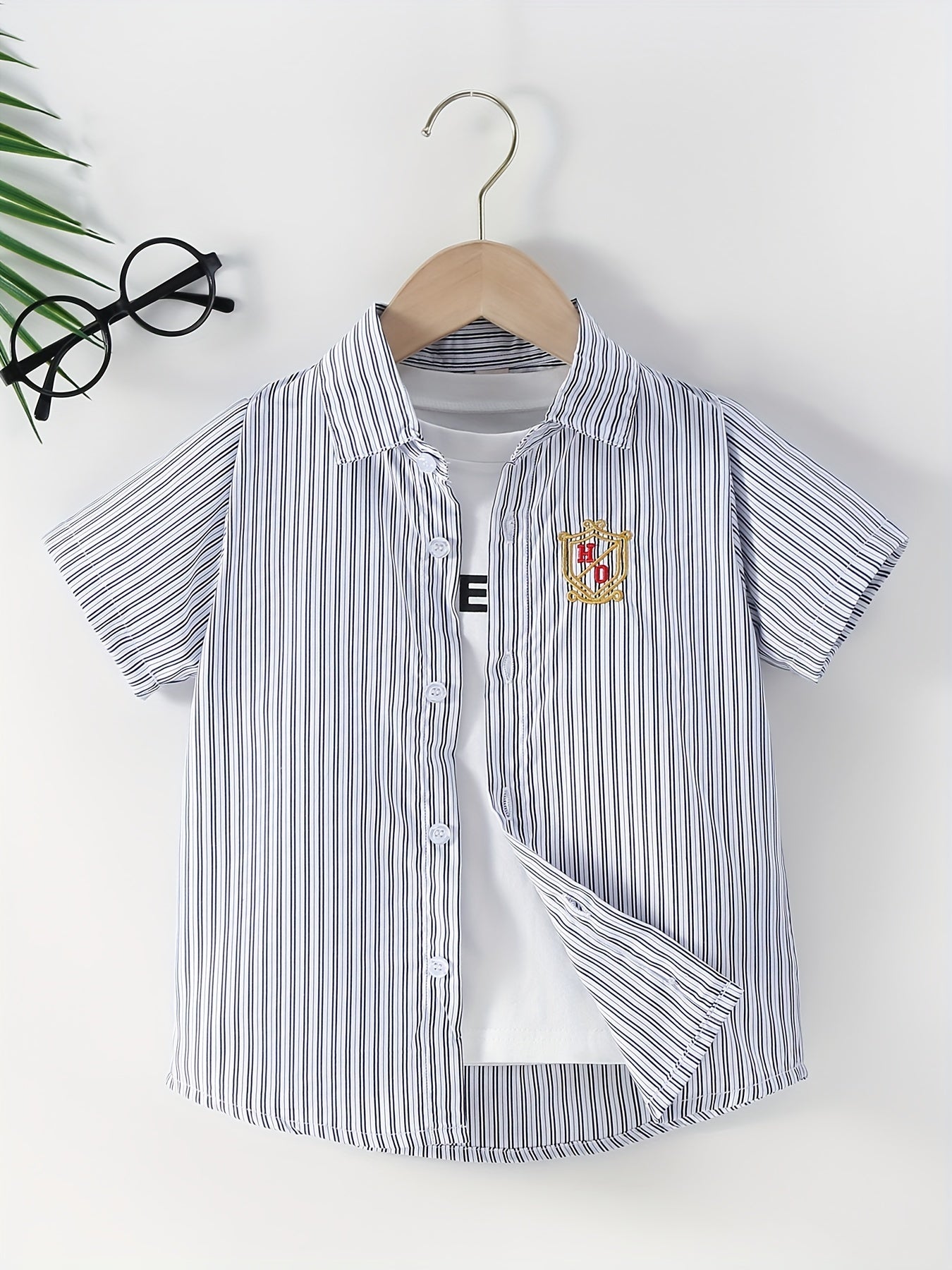 Boys Striped Casual Short Sleeve Lapel Shirt for Summer