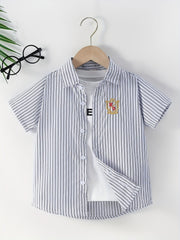 Boys Striped Casual Short Sleeve Lapel Shirt for Summer