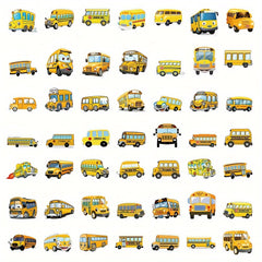 50pcs School Bus Cartoon Students Yellow Car Stickers Waterproof